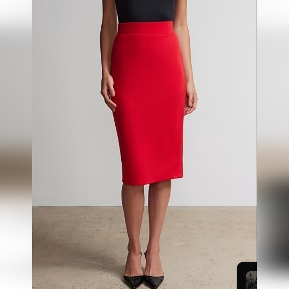 NEW YORK & COMPANY High Waisted Pencil Skirt Zipper Slit Holiday Red sz 4